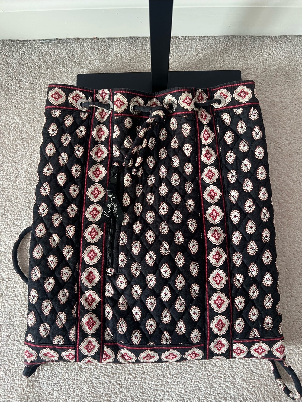 Vera Bradley Black Quilted Drawstring Bag - Picture 2 of 6